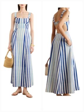 Emporio Sirenuse Azzurra Ikat Striped Hand Loomed Cotton Maxi Dress Size 42 US S